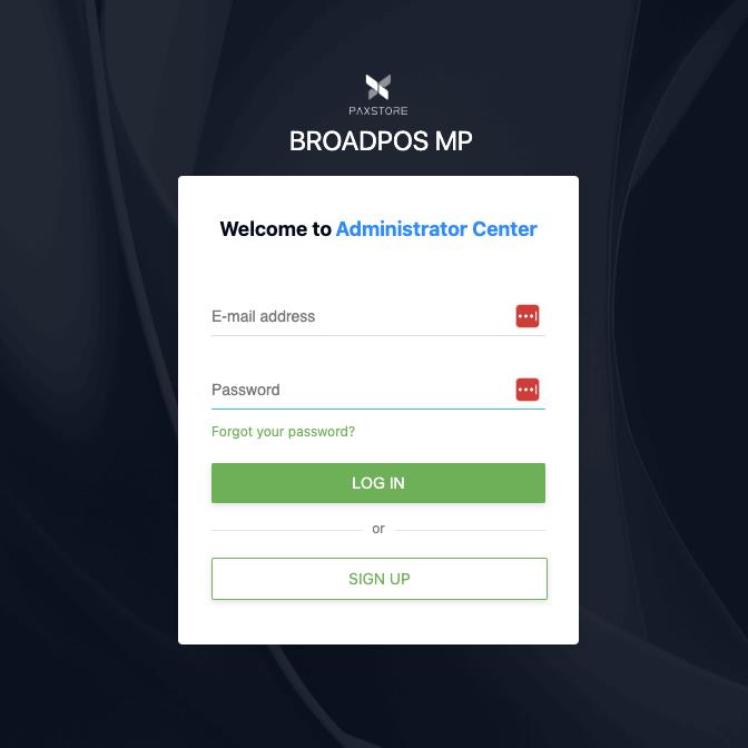 PAX Store BroadPOS MP login screen