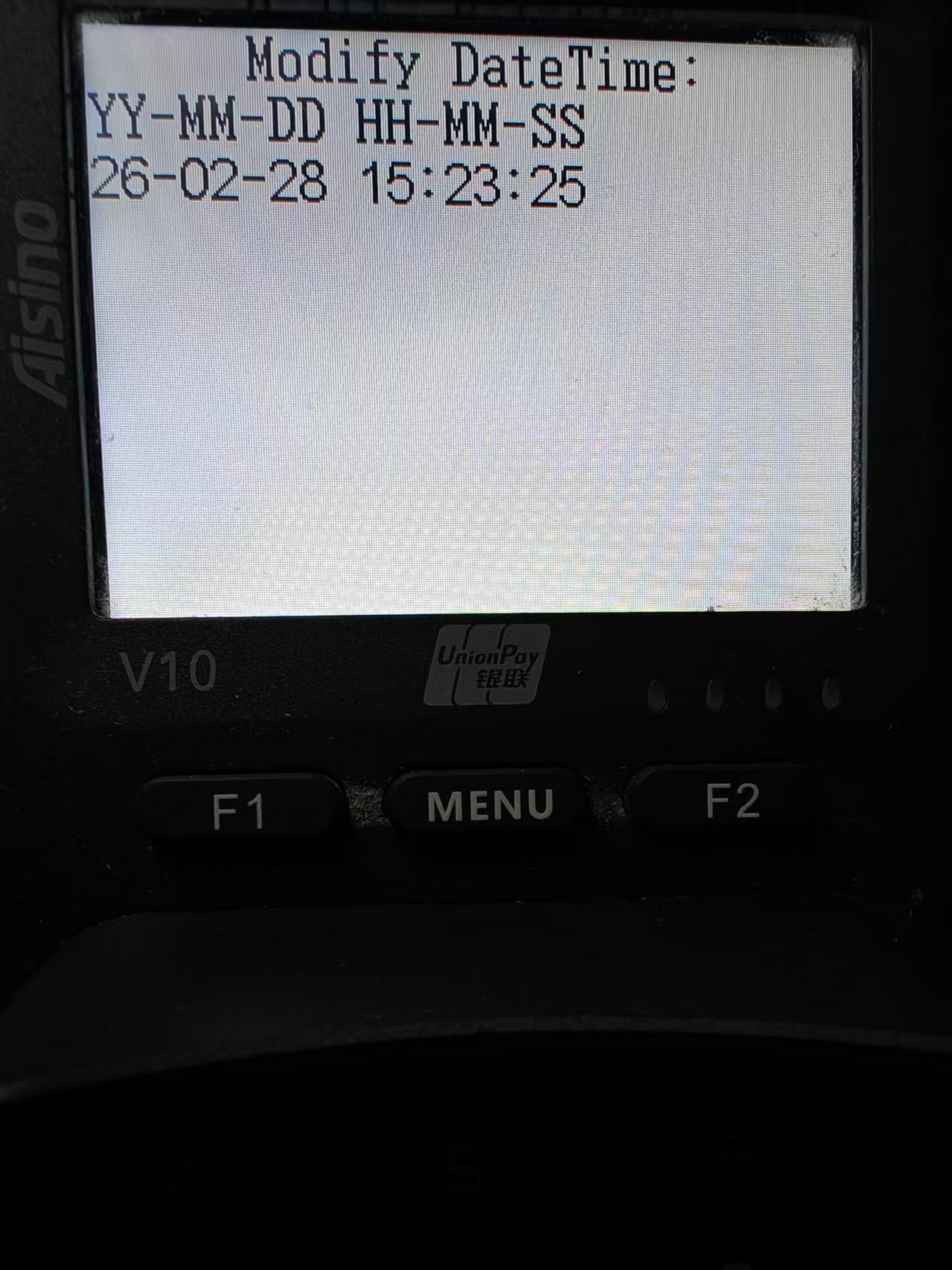 PAYMUSE V10 Modify DateTime screen showing YY-MM-DD HH-MM-SS format